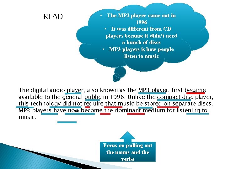 READ • The MP 3 player came out in 1996 • It was different