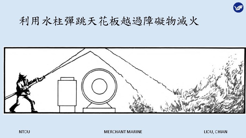 利用水柱彈跳天花板越過障礙物滅火 NTOU MERCHANT MARINE LIOU, CHIAN 