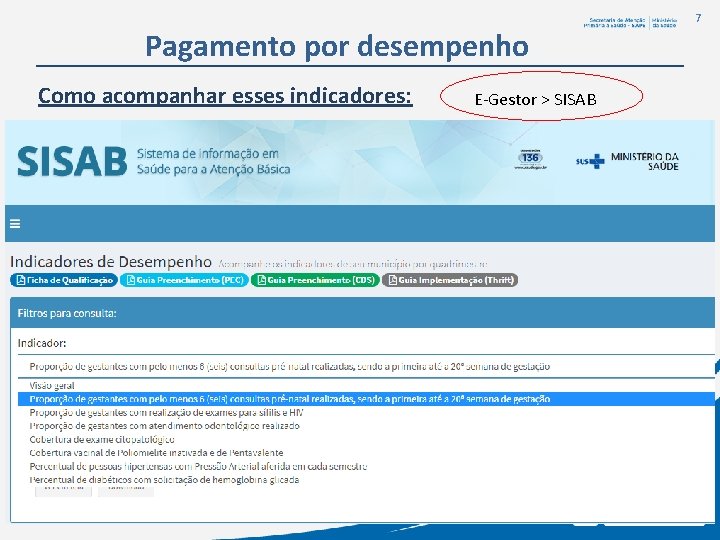 7 Pagamento por desempenho Como acompanhar esses indicadores: E-Gestor > SISAB 