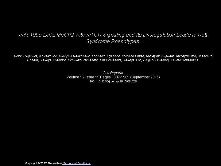 mi. R-199 a Links Me. CP 2 with m. TOR Signaling and Its Dysregulation