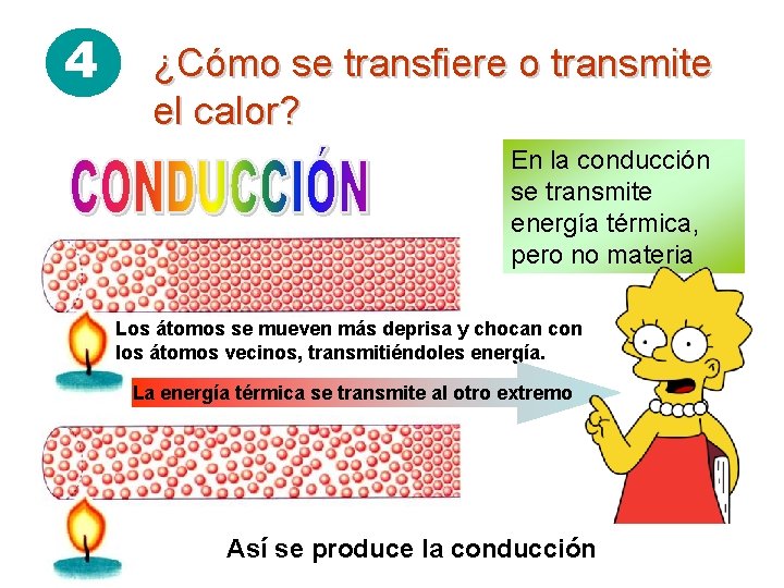 4 ¿Cómo se transfiere o transmite el calor? En la conducción se transmite energía