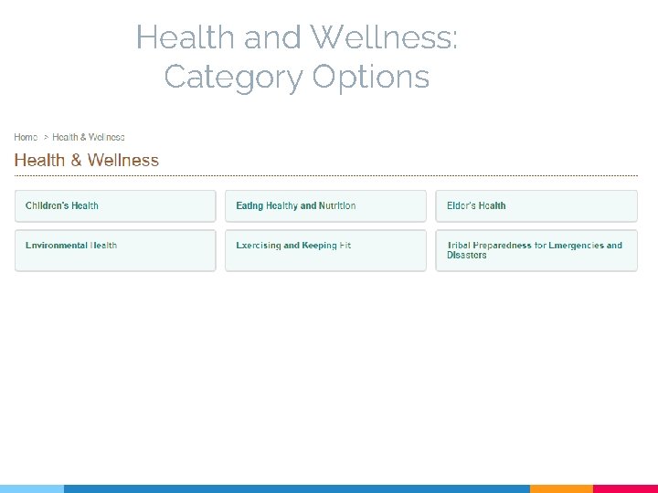 Health and Wellness: Category Options 