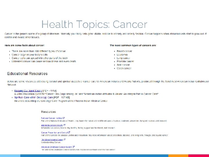 Health Topics: Cancer 