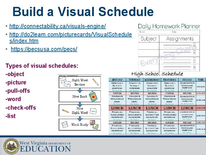 Build a Visual Schedule • http: //connectability. ca/visuals-engine/ • http: //do 2 learn. com/picturecards/Visual.