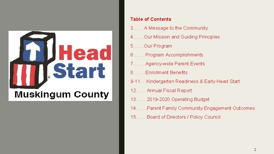Table of Contents 3…… A Message to the Community 4……. Our Mission and Guiding Table of Contents 3…… A Message to the Community 4……. Our Mission and Guiding