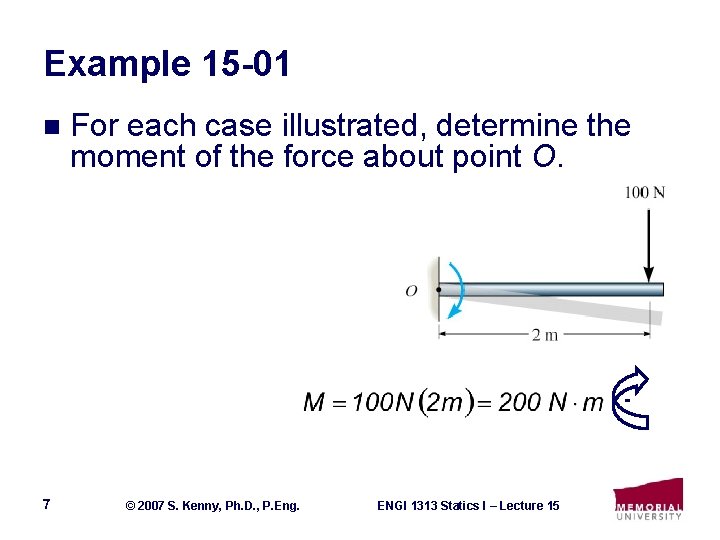 Example 15 -01 n For each case illustrated, determine the moment of the force