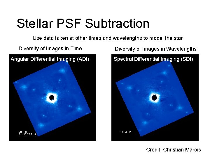 Stellar PSF Subtraction Use data taken at other times and wavelengths to model the