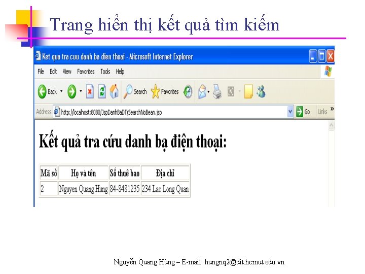 Trang hiển thị kết quả tìm kiếm Nguyễn Quang Hùng – E-mail: hungnq 2@dit.