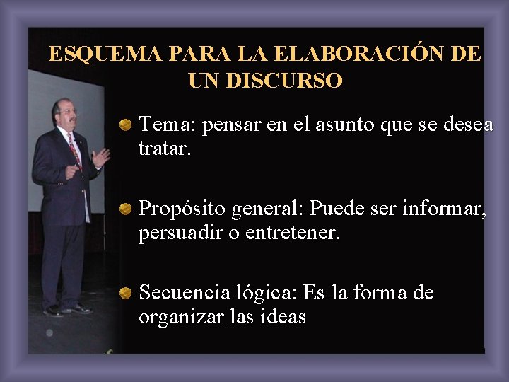 ESQUEMA PARA LA ELABORACIÓN DE UN DISCURSO Tema: pensar en el asunto que se