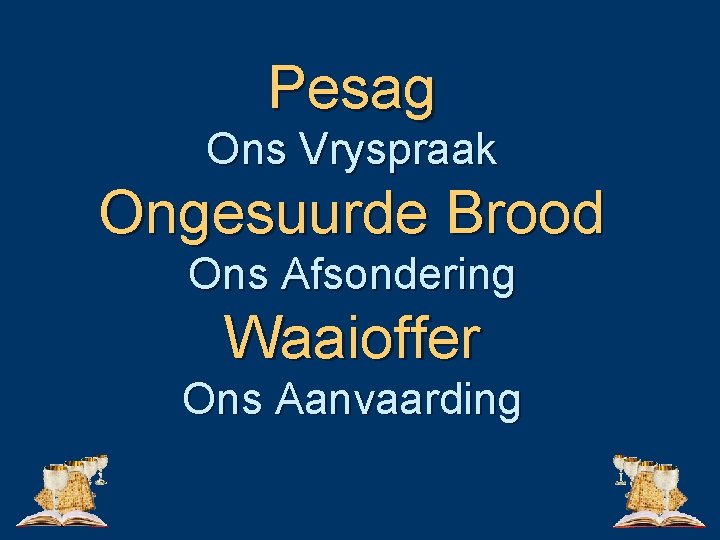 Pesag Ons Vryspraak Ongesuurde Brood Ons Afsondering Waaioffer Ons Aanvaarding 