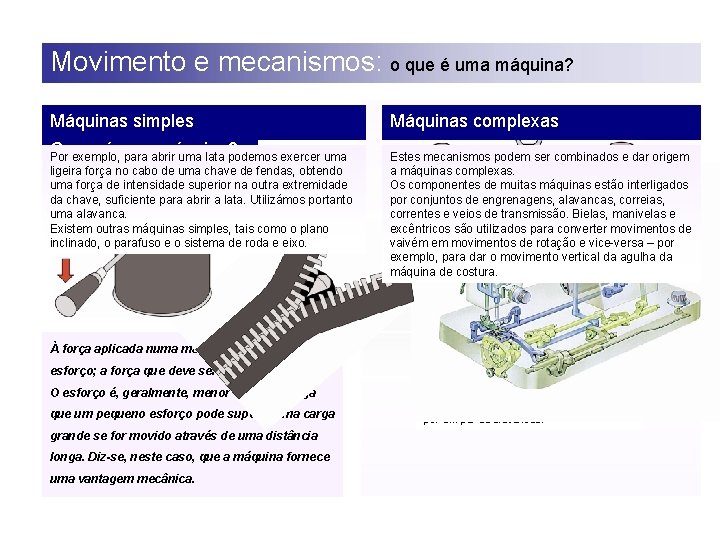 Movimento e mecanismos: o que é uma máquina? Máquinas simples O que é uma