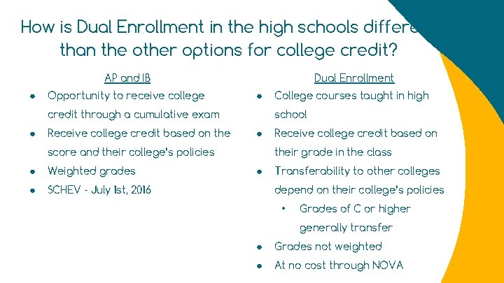 How is Dual Enrollment in the high schools different than the other options for