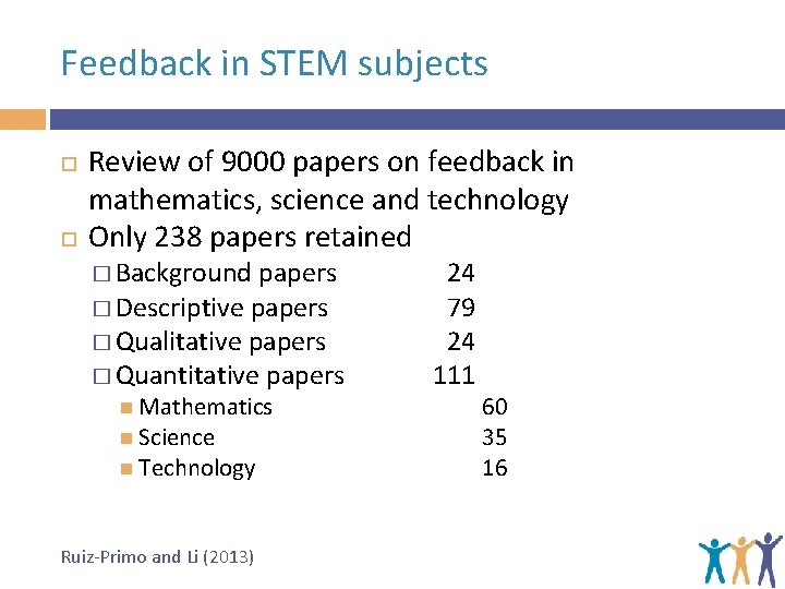 Feedback in STEM subjects Review of 9000 papers on feedback in mathematics, science and