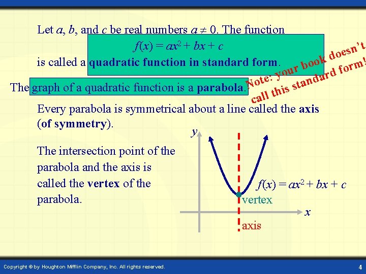 Let a, b, and c be real numbers a 0. The function f (x)