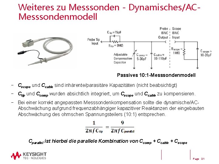 Weiteres zu Messsonden - Dynamisches/ACMesssondenmodell Passives 10: 1 -Messsondenmodell − Cscope und Ccable sind Weiteres zu Messsonden - Dynamisches/ACMesssondenmodell Passives 10: 1 -Messsondenmodell − Cscope und Ccable sind