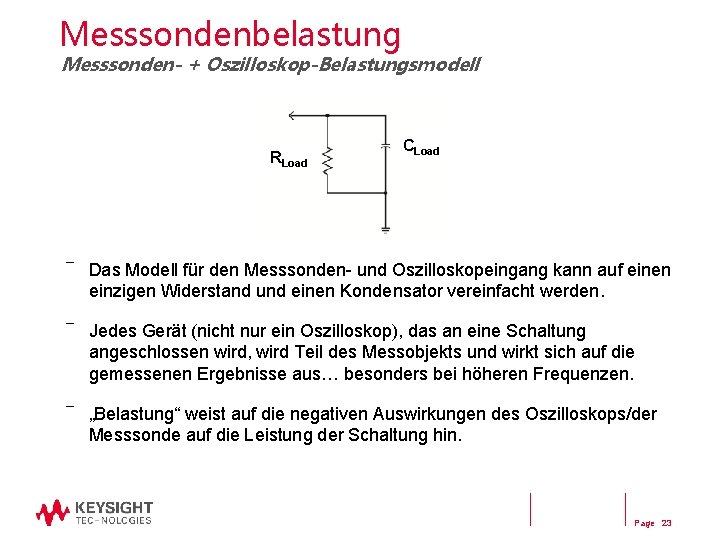 Messsondenbelastung Messsonden- + Oszilloskop-Belastungsmodell RLoad CLoad ― Das Modell für den Messsonden- und Oszilloskopeingang Messsondenbelastung Messsonden- + Oszilloskop-Belastungsmodell RLoad CLoad ― Das Modell für den Messsonden- und Oszilloskopeingang