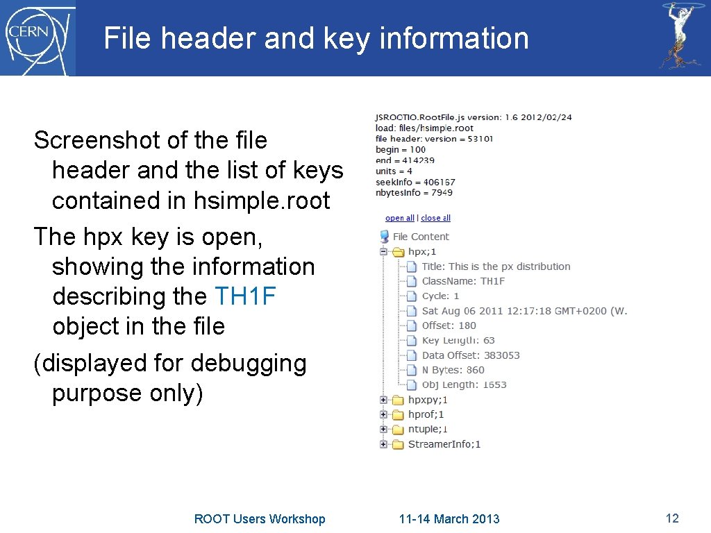 File header and key information Screenshot of the file header and the list of