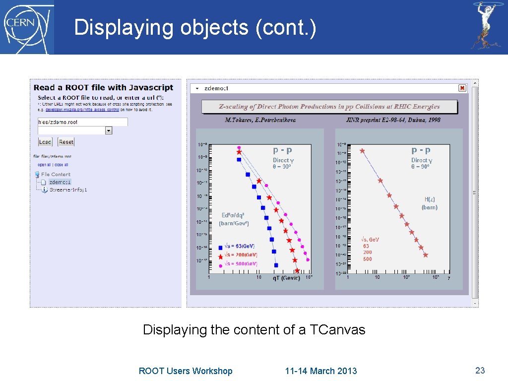 Displaying objects (cont. ) Displaying the content of a TCanvas ROOT Users Workshop 11