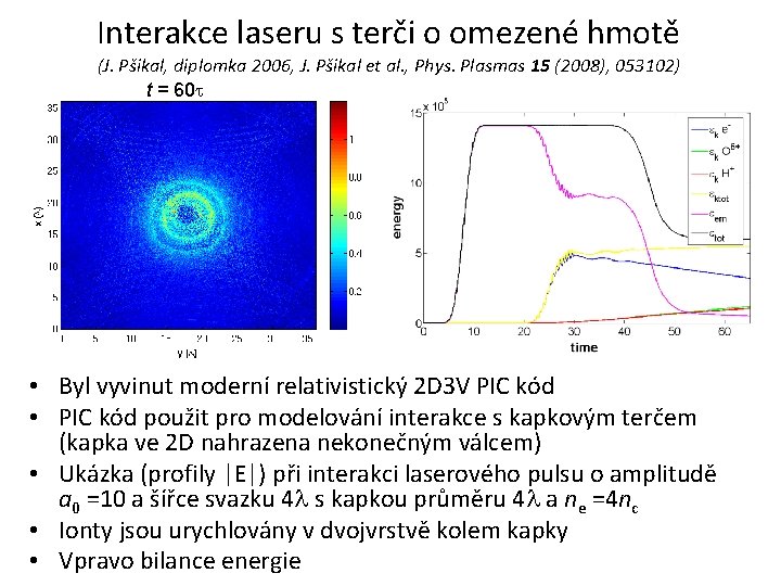 Interakce laseru s terči o omezené hmotě (J. Pšikal, diplomka 2006, J. Pšikal et