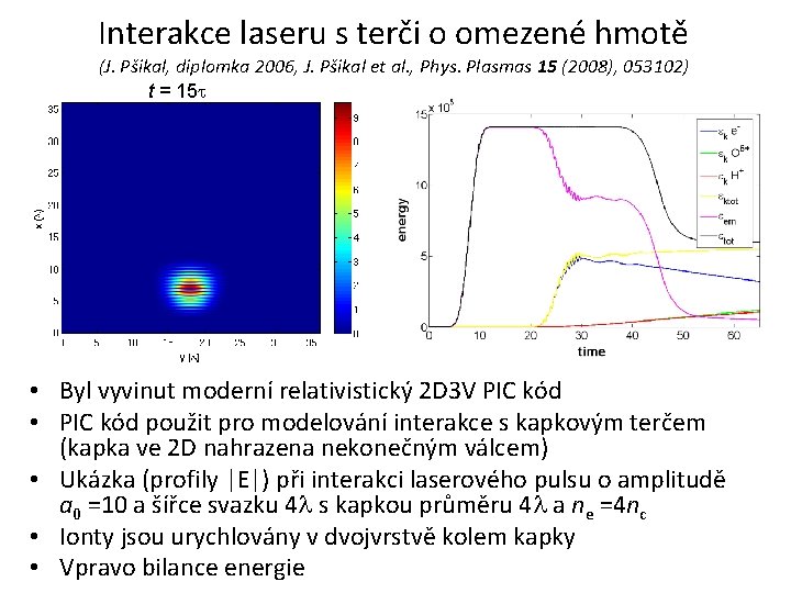 Interakce laseru s terči o omezené hmotě (J. Pšikal, diplomka 2006, J. Pšikal et