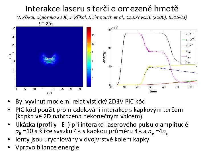 Interakce laseru s terči o omezené hmotě (J. Pšikal, diplomka 2006, J. Pšikal, J.