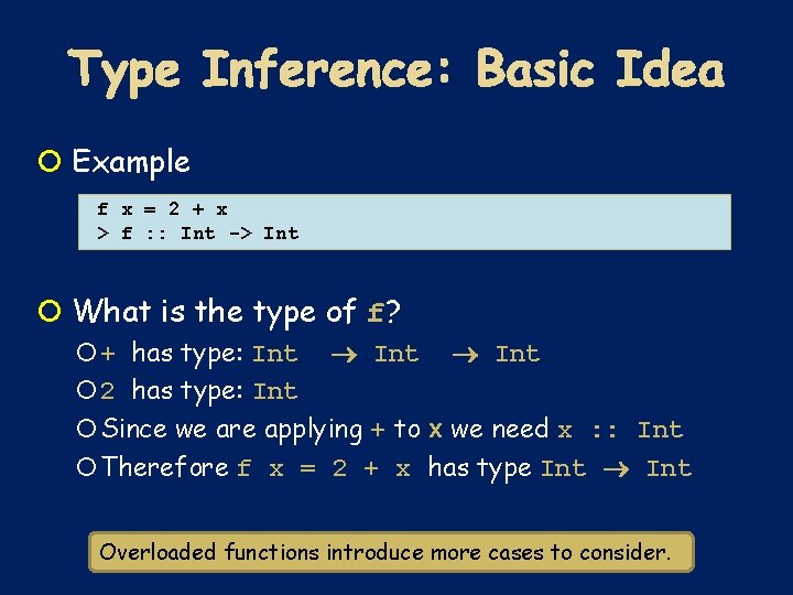  Example f x = 2 + x > f : : Int ->