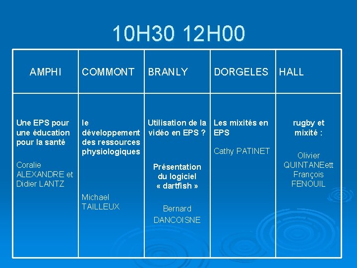 10 H 30 12 H 00 AMPHI Une EPS pour une éducation pour la