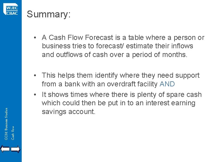 Summary: GCSE Business Studies Cash flow • A Cash Flow Forecast is a table