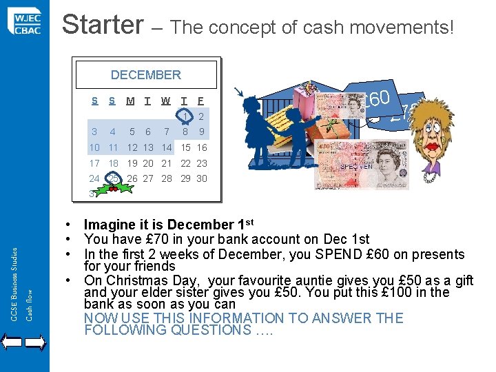 Starter – The concept of cash movements! DECEMBER S S M T W T