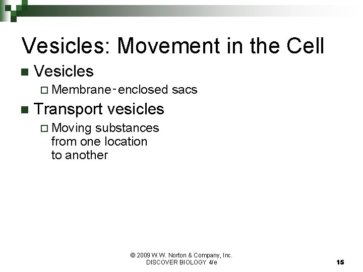 Vesicles: Movement in the Cell n Vesicles ¨ Membrane‑enclosed n sacs Transport vesicles ¨