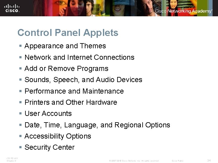 Control Panel Applets § Appearance and Themes § Network and Internet Connections § Add Control Panel Applets § Appearance and Themes § Network and Internet Connections § Add