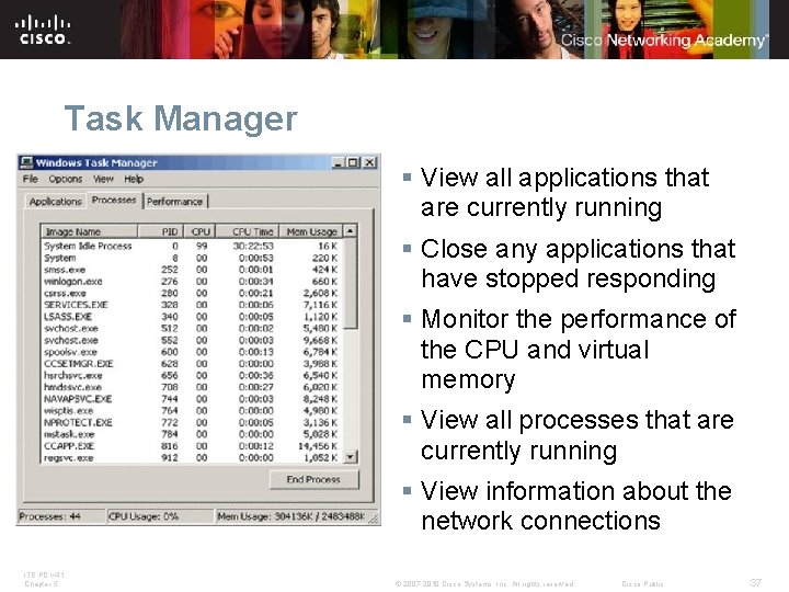 Task Manager § View all applications that are currently running § Close any applications Task Manager § View all applications that are currently running § Close any applications
