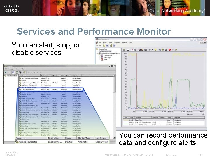 Services and Performance Monitor You can start, stop, or disable services. You can record Services and Performance Monitor You can start, stop, or disable services. You can record