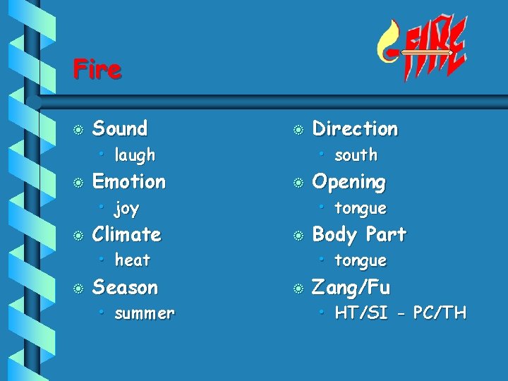 Fire b Sound b Emotion b Climate b Season b • laugh b •