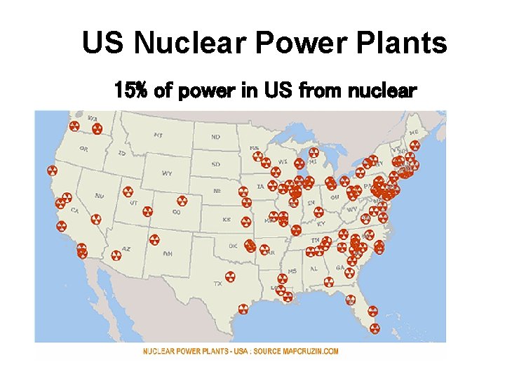 US Nuclear Power Plants 15% of power in US from nuclear 