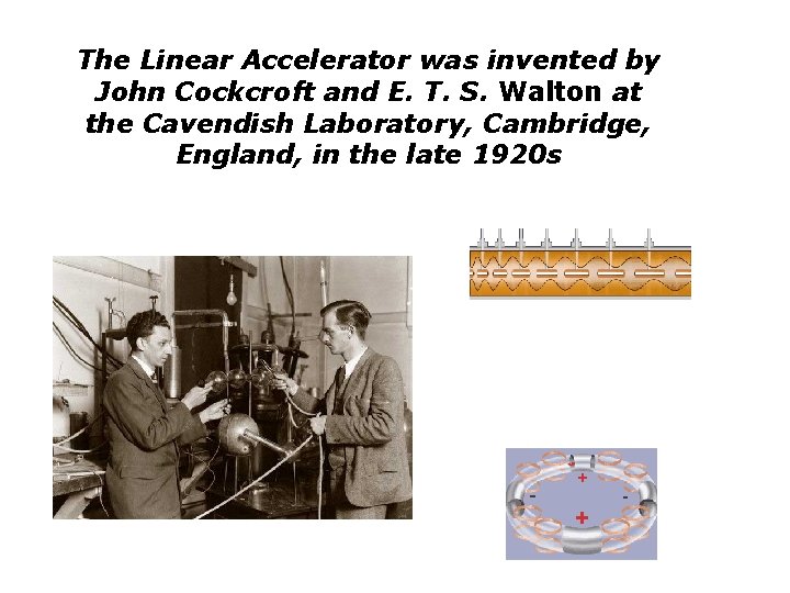 The Linear Accelerator was invented by John Cockcroft and E. T. S. Walton at