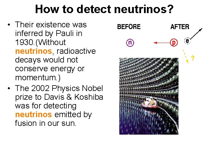 How to detect neutrinos? • Their existence was inferred by Pauli in 1930. (Without