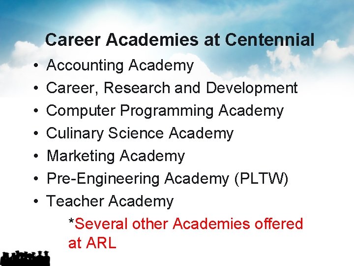 Career Academies at Centennial • • Accounting Academy Career, Research and Development Computer Programming