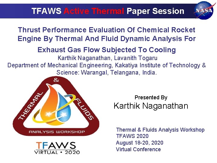 TFAWS Active Thermal Paper Session Thrust Performance Evaluation Of Chemical Rocket Engine By Thermal