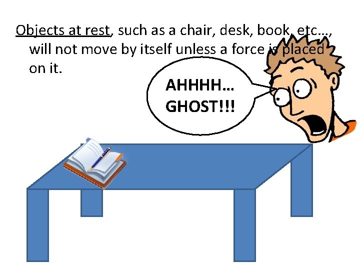 Objects at rest, such as a chair, desk, book, etc…, will not move by