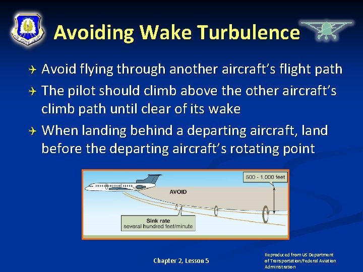 Avoiding Wake Turbulence Avoid flying through another aircraft’s flight path The pilot should climb