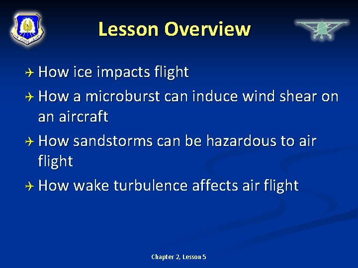 Lesson Overview How ice impacts flight How a microburst can induce wind shear on