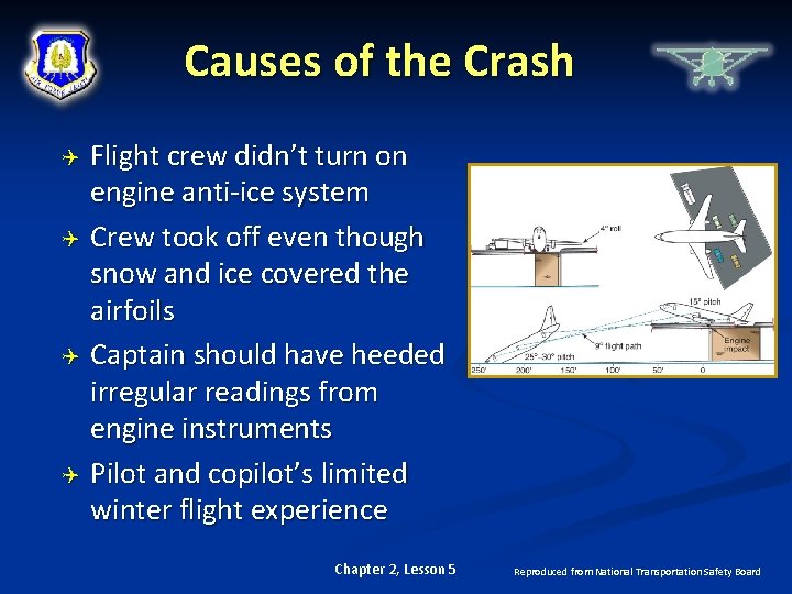 Causes of the Crash Flight crew didn’t turn on engine anti-ice system Crew took