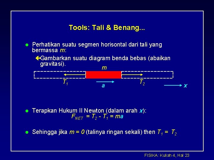 Tools: Tali & Benang. . . l Perhatikan suatu segmen horisontal dari tali yang