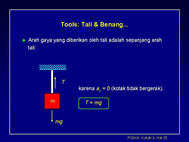 Tools: Tali & Benang. . . l Arah gaya yang diberikan oleh tali adalah