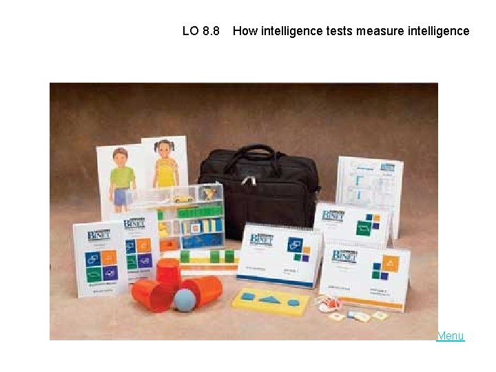 LO 8. 8 How intelligence tests measure intelligence Menu 