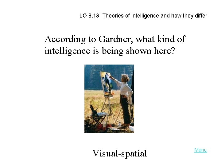 LO 8. 13 Theories of intelligence and how they differ According to Gardner, what