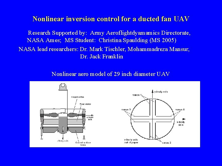 Nonlinear inversion control for a ducted fan UAV Research Supported by: Army Aeroflightdyamamics Directorate,