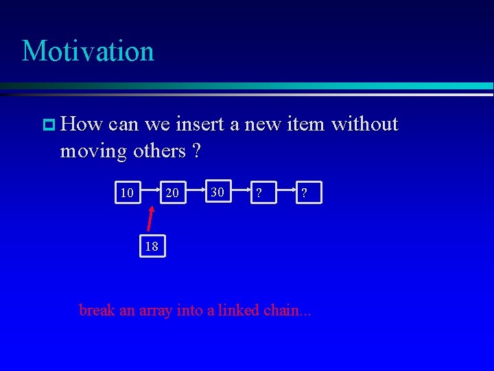 Motivation p How can we insert a new item without moving others ? 10