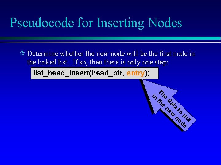 Pseudocode for Inserting Nodes ¶ Determine whether the new node will be the first